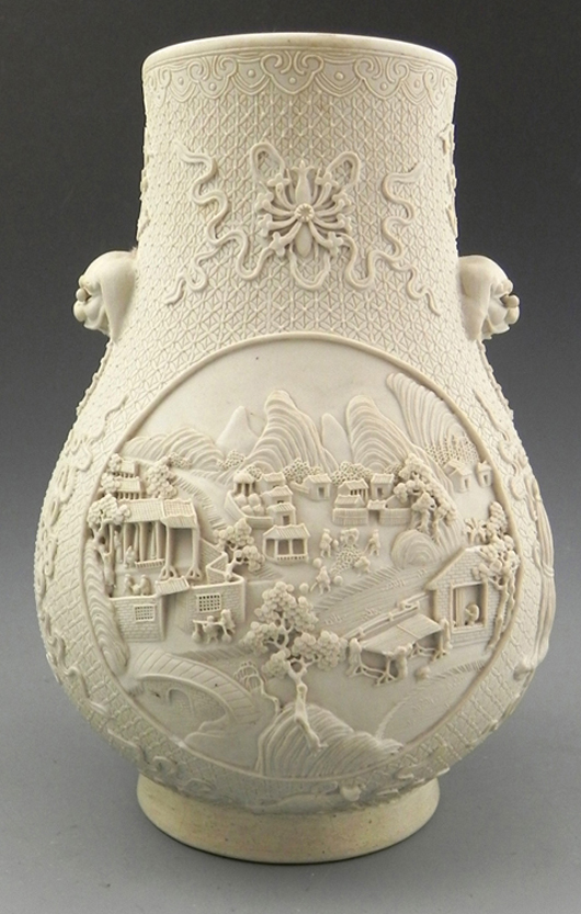 18th century Chinese matte white carved baluster vase from the Ching Dynasty, 7½ inches tall. Image courtesy Crescent City Auction Gallery.